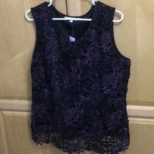 New With Tags Black and Purple Crochet Lace Top and Skirt Set